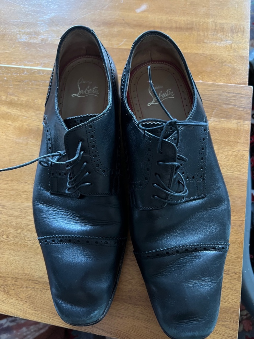 Christian Louboutin Black Leather Lace-Up Cap-Toe Oxfords